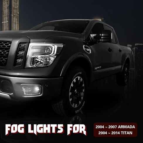 RP Remarkable Power, Compatible With 2005-2007 Armada/2004-2015 Titan/ 2004 Pathfinder Fog Lights with Switch, Wiring, Harness and 880 12V 27W Bulb Bumper Lamps Kit OE Style Clear FL7060 in Kuwait