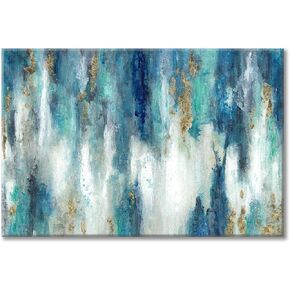 Blue And Gold Wall Decor Set Abstract Canvas Wall Art Decor Colorful Oil Painting Artwork Picture For Bedroom Living Room Bathroom Decorations Aesthetic(36'' x 24'' x 1 Panel)