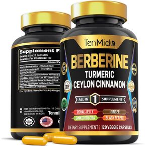 Berberine Supplement - 7in1 Formula - Combine with Turmeric, Royal Jelly, Ceylon Cinnamon, Ginkgo Biloba, Ginger & Black Pepper - Digestive Health, Immune Support - 120 Capsules