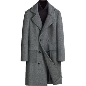 FTIMILD Men's Wool Blend Trench Coat Solid Winter Warm Peacoat Notched Lapel Double Breasted Wool Overcoat