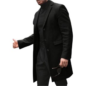 SOLY HUX Men's Lapel Long Sleeve Single Breasted Woolen Overcoat Casual Coat with Pockets