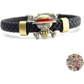 Zaky Straw Hat Luffy Braided PU Leather Bracelet One P. Zoro Sanji Sticker Set for Small Medium Persons Collectibles Merch Gifts 101 pcs