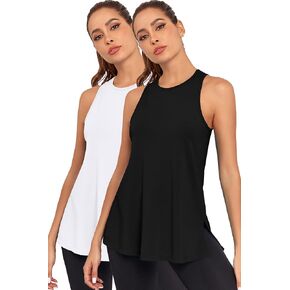 TAIPOVE Pima Cotton Womenss High Neck Tank Top Racerback Workout Tank Side Slit Sleeveless Flowy Basic Athletic Shirt