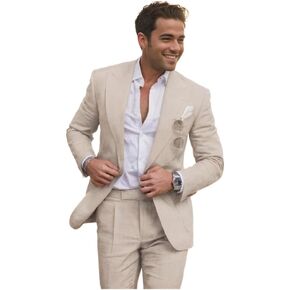 Summer Linen Wedding Mens Suits Mens Tuxedo Blazer Pants Beach Wedding Grooms