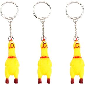 3 Pack Screaming Chicken Keychain, Mini Rubber Squeeze Screaming Chicken Toy Pendant Keychain for Bags Keys