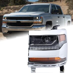 Chrome HID/Xenon LED DRL Projector Headlight Assembly Compatible with 2016-2018 Chevy Silverado 1500/2019 Silverado 1500 LD Right Passenger Side 84388631 GM2503451