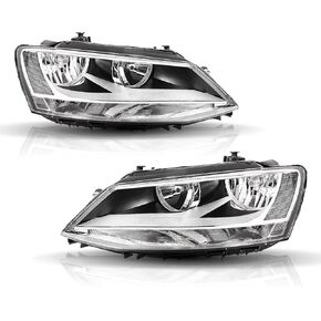 Headlight Assembly Compatible with 2011-2018 Volkswagen Jetta MK6 4-Door Sedan Left Right Halogen Head Light, Chrome