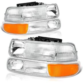 Headlights Assembly Compatible with 1999-2002 Chevy Silverado 1500 2500, 2000-2006 Tahoe Suburban Headlights Headlamp with Bumper Lights, Black Housing Clear Reflector