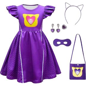 Superhero Dress Flutter Sleeve Kitties Dresses For Halloween Birthday Party Cosplay With Accessories for fans 4-8Y