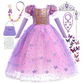 Rapunzel Dress for Girls Princess Costume Toddler Purple Dress up Clothes for Halloween Birthday Party