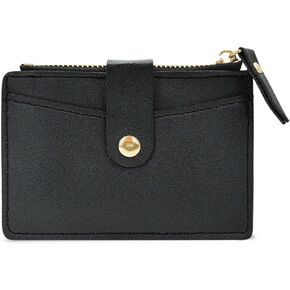 Small Credit Card Holder for Women, Candy Colored Women's Wallets with 4 Card Slots, Zipper and Button, Small Coin Purse for Coin, Folded Cash and Cards (Black)