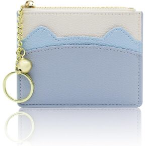 FuninCrea Multi-card Slot Credit Card Holder, PU Leather Card Wallet Card Cases Holder for Women and Girls, Minimalist Wallet with Zipper and Key Ring for Working, Travelling, Shopping (blue)