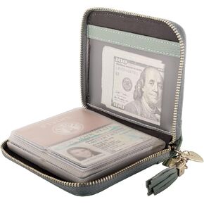 RFID Credit Card Holder Wallet, Leather Zipper Card Case Wallet for Women 40 Card Slots (light blue)