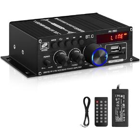 مستقبلات مضخم الصوت-AK45 بلوتوث 5.0 HiFi ستيريو مضخم طاقة صغير RMS 40 وات × 2 كحد أقصى. 400 واط 2.0 قناة مكونات صوت المسرح المنزلي مكبرات الصوت أمبير مع ميكروفون، USB، RCA، راديو FM