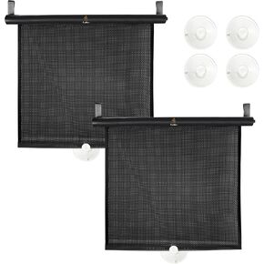 EcoNour Car Window Shades for Baby (2 Pack) | Retractable Shade for Car Side Window | PVC with 4 Suction Cups | Large Clips for Durability | Baby Car Travel Accessories (18" x 17")