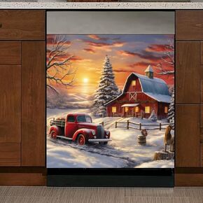 Winter Snow Scene Kitchen Decor Dishwasher Sticker Art Magnet Cover for Door Panels,Christmas Cat Refrigerator Magnetic Dishwasher Cover Decals for Home Appliances,Easy to Trim,23"x17"