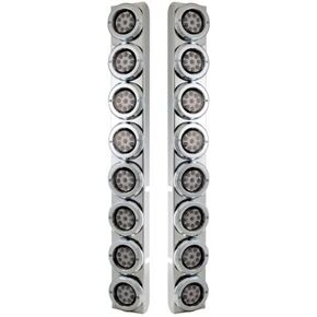 United Pacific 37336 Air Cleaner Light Bar, Rear, Stainless Steel, with Bracket, Reflector/Clearance/Marker Light, Red LED, Clear Lens, with Chrome Bezels, 9 LED Per Light, for Peterbilt Trucks