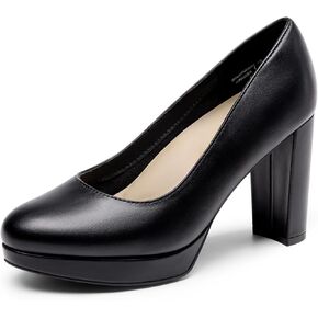 DREAM PAIRS Women's Pumps Closed Round Toe Chunky High Heels Platform Work Comfortable Dress Shoes for Women