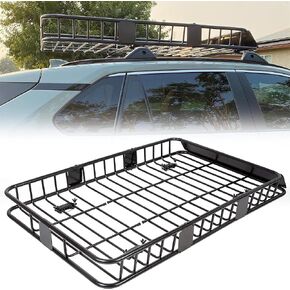 KUAFU 64" x 38" x 4" Roof Rack Cargo Basket 250LBS with Extension Heavy Duty Steel Universal Car SUV Van Roof Top Luggage Storage Holder Basket for Travel Weight Capacity