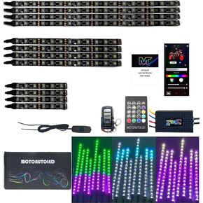 16PCS Motorcycle LED Underglow Kit with Brake Turn Signal RGBW Chase Flow Chasing Strips Waterproof Multicolor Accent Light with APP Remote Control Accessories for ATV Harley Davidson Honda Kawasaki