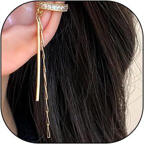 Rhinestone Ear Cuff Strip Tassel Drop Earrings, Non Pierced Clip On Cartilage Earrings, Trendy Wrapped Ear Jewelry Gifts for Women