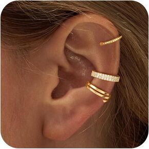 CHESKY 14K Gold Ear Cuffs Earrings for Women Huggie Hoop Earrings Non Piercing Gold Plated Cubic Zirconia Clip on Cartilage Earring Hypoallergenic Cute Ear Cuff Hoop Set Sparkle Trendy Jewelry
