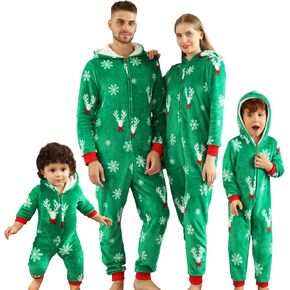 Winmany Family Matching Christmas Pajamas Flannel Plush Hooded One-piece Pjs Soft Holiday Fleece Nightwear Loungewear