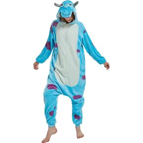 Adult Sulley Sullivan One Piece Onesie Costume, Halloween Cosplay, Plush Sleepwear for Men Women