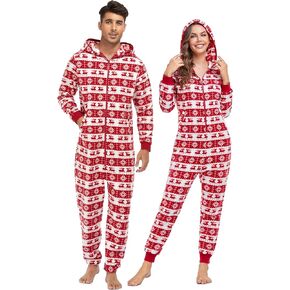 CF Matching Christmas Pajamas for Couples One-Piece Hooded Adult Onesies Holiday Family Sleepwear Jumpsuits Pjs for Women Men