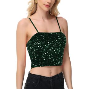 Anna-Kaci Women's Sparkly Sequin Cami Tops Crop Club Party Glitter Spaghetti Strap Tube Top