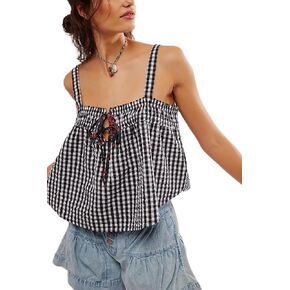 Seyurigaoka Women Babydoll Tank Tops Y2k Spaghetti Strap Cami Peplum Top Flowy Sleeveless Shirts Camisole