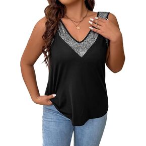 SOLY HUX Women's Plus Size Glitter V Neck Sleeveless Tank Top Casual Summer Tops
