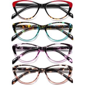 Cat Eye Reading Glasses for Women Blue Light Blocking,Readers for Women 2.5 with Comfort Spring Hinges,Fashion Designer Ladies Eyeglasses(4 pack)