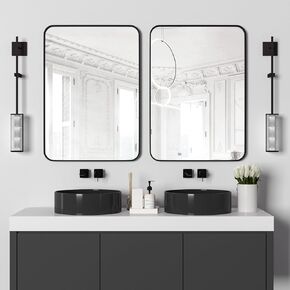 Manocorro Wall Mirror Bathroom Mirror, 20 x 28 Inch Black Rectangular Mirror with Aluminum Alloy Frame, Rounded Corner Hanging Mirror Decor for Entryway, Bedroom, Living Room