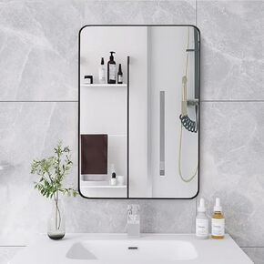 20x30 Inch Black Framed Mirror for Bathroom, Rounded Rectangle Mirrors for Wall with Tempered Glass Anti-Rust, Shatterproof Mirror (Horizontal/Vertical)