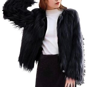 Women's Solid Color Shaggy Faux Fur Coat Long Sleeves Jacket Outerwear Tops