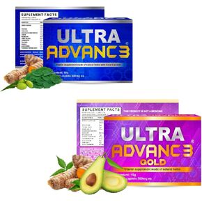 Ultra Advance Gold + Blue Duo - Original & Ultimate Formulas | Omega-3, Turmeric, Glucosamine & Chondroitin | Vegan, Non-GMO, 2 Boxes (60 Capsules Total)