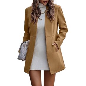 IDEALSANXUN Wool Blazer for Women Fall Winter Open Front Blazer Jackets Business Coats Dressy Peacoat Trench Coat