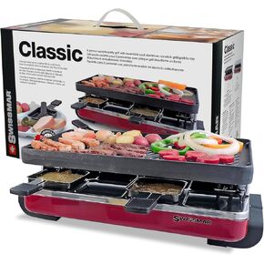 Swissmar KF-77081 Stelvio 8-Person Raclette Party Grill with Granite Stone Grill Top, Brushed Stainless Steel