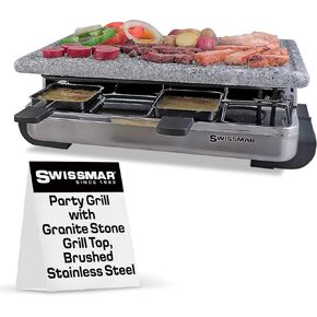 Swissmar KF-77081 Stelvio 8-Person Raclette Party Grill with Granite Stone Grill Top, Brushed Stainless Steel