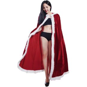 TINAYAUE Christmas Cloak Hooded Cape Dress Up Cosplay Costume Red Velvet Adult Santa Claus Robe With Faux Fur Trim for Women