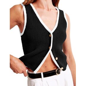 Button Up Sweater Vest for Women 2024 V Neck Sleeveless Tank Tops Cardigan Vests