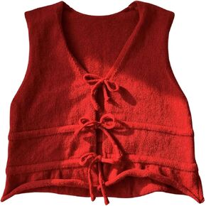 GORGLITTER Women's Tie Front Sweater Vest Sleeveless V Neck Bow Knit Pullover Tops