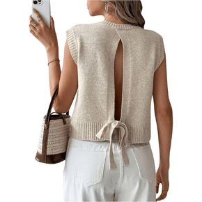 Verdusa Women's Y2K Backless Tie Knot Knit Sweater Vest Sleeveless Split Pullover Tank Top