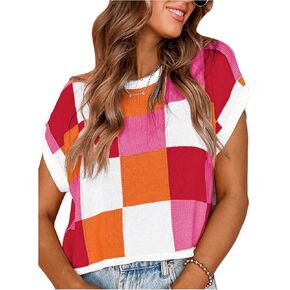 MakeMeChic Women's Sweater Vest Cap Sleeve Colorblock Trendy Vest Tops