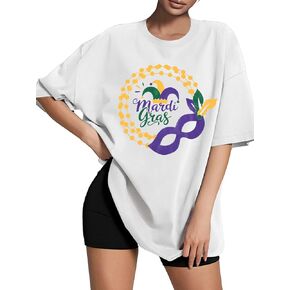 Mardi Gras Oversized Shirt for Women New Orlean Carnival Tee Shirt Outfit Holiday Short Sleeve Tops