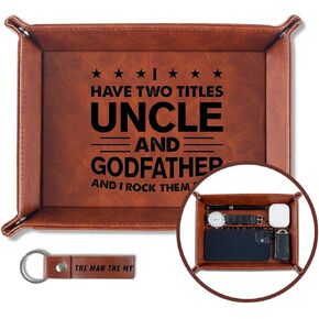 INNObeta Godfather Gifts Valet Tray, Desktop Storage Organizer PU Leather Bedside Tray Key Coin Holder for Godfather, Perfect for Birthday, Christmas Father's Day - I Have 2 Titles