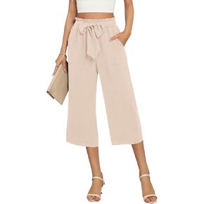 Women's Wide Leg Pants Capris Pants High Waist Casual Lounge Pants Adjustable Tie Business Casual Pants