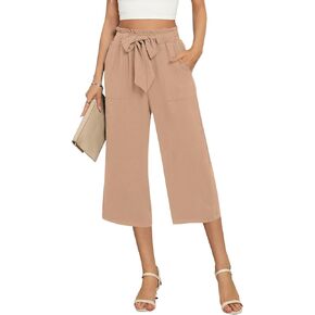 Women's Wide Leg Pants Capris Pants High Waist Casual Lounge Pants Adjustable Tie Business Casual Pants in Saudi Arabia