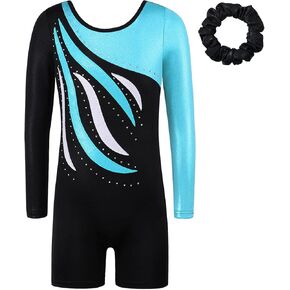 BAOHULU Leotard for Girls Gymnastics Tank Biketards Toddler Kids Sparkle Dance Unitards with Matching Scrunchie